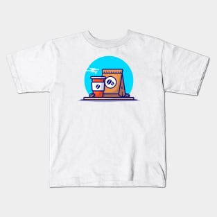 Coffee Cup And Coffee Pack Cartoon Vector Icon Illustration Kids T-Shirt